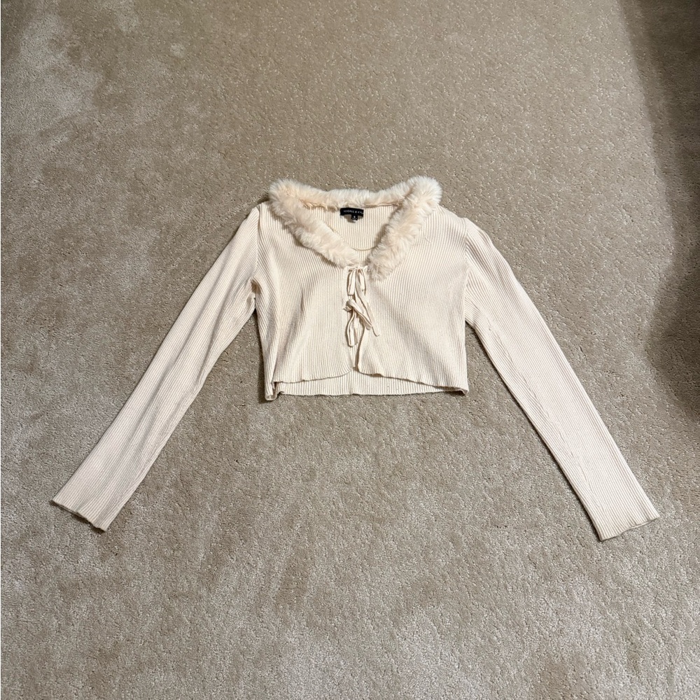 Kendall & Kylie Cream Knit with Faux Fur Trim